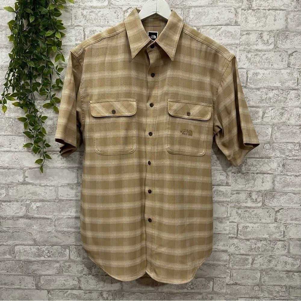 The North Face button down shirt men’s size medium green checkered short sleeve‎